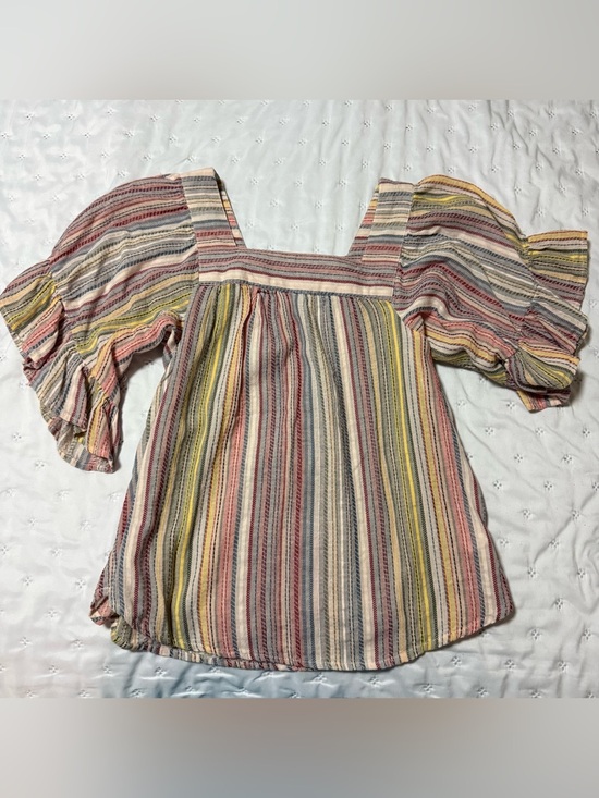 beachlunchlounge Tops - beachlunchlounge Multicolor Striped Square-Neck Puff Sleeve Top